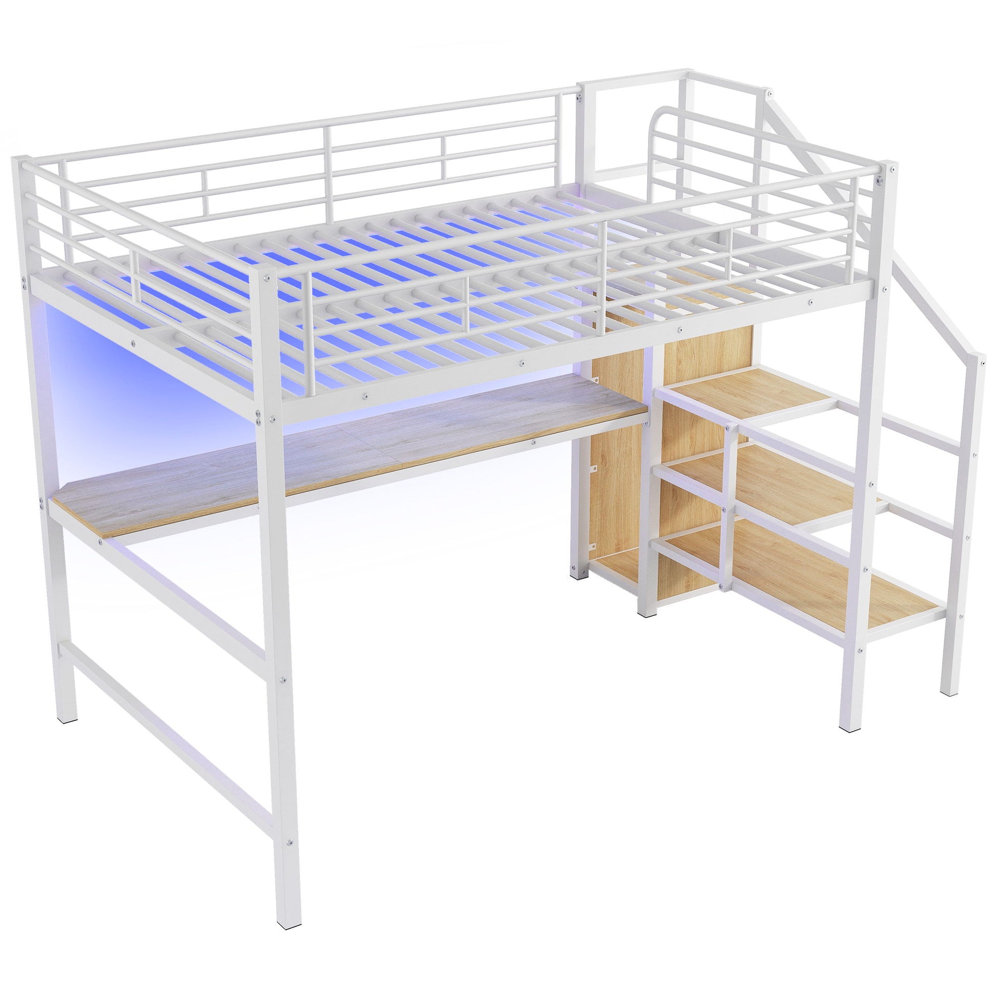 Loft Bed With Desk, Storage Staircase, Small Wardrobe And LED Light - The Sleep Loft - Online Mattress Showroom NYC