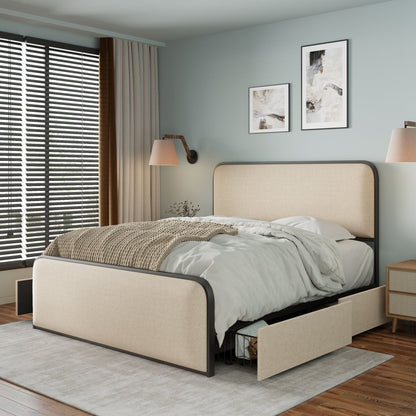 Modern Bed With Curved Upholstered Headboard And Footboard, Heavy Duty Metal Slats - The Sleep Loft - Online Mattress Showroom NYC