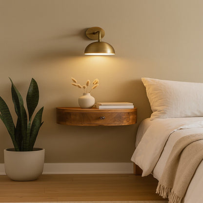 Wall Mounted Rounded Nightstand - Oak - The Sleep Loft - Online Mattress Showroom NYC