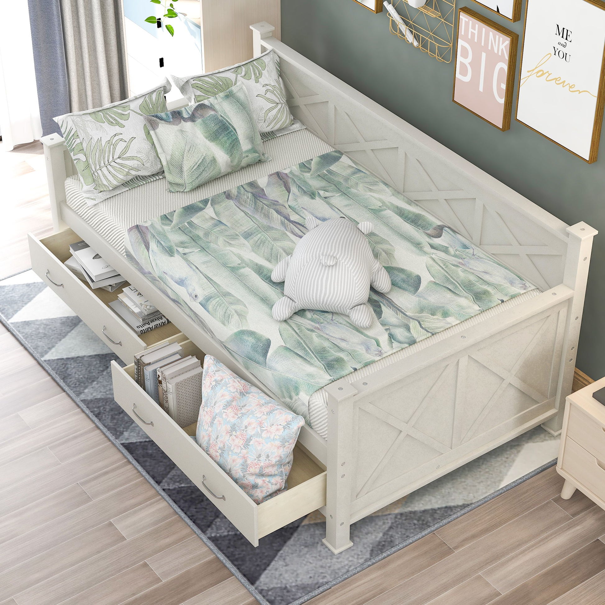 Modern Daybed With 2 Large Drawers, X Shaped Frame - The Sleep Loft - Online Mattress Showroom NYC