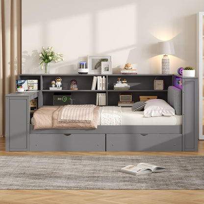 Platform Bed With Storage Shelves, Drawers, Charging Station, LED, Desk - The Sleep Loft - Online Mattress Showroom NYC