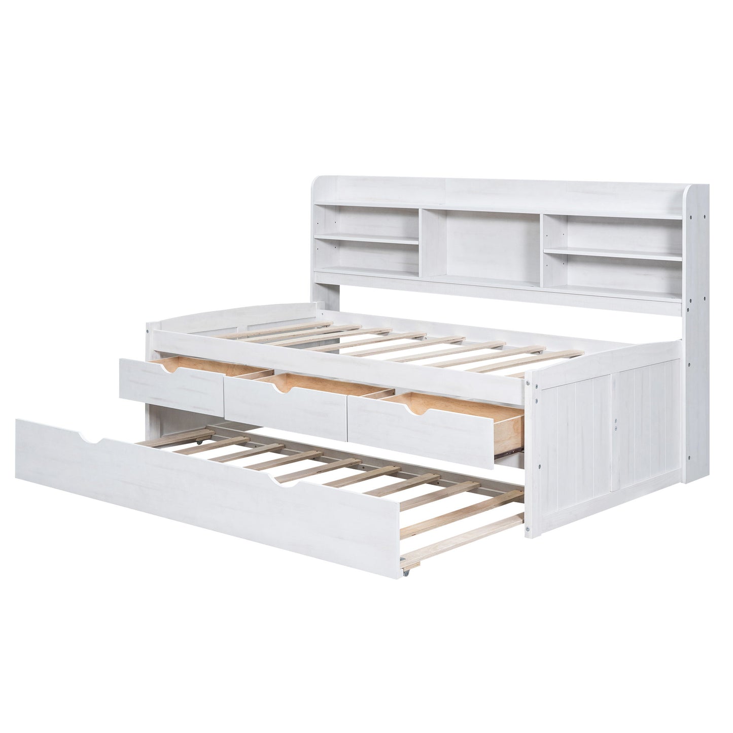 Captain Bed With Built In Bookshelves, 3 Storage Drawers, And Trundle - The Sleep Loft - Online Mattress Showroom NYC