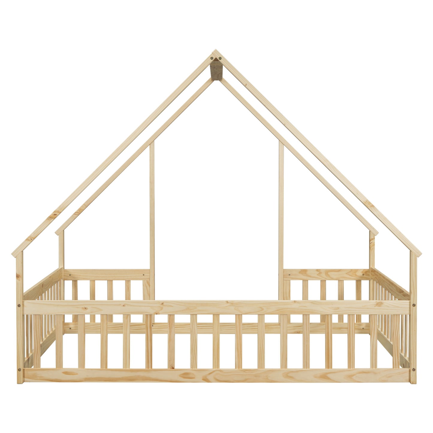 Wood House-Shaped Floor Bed With Fence, Guardrails - The Sleep Loft - Online Mattress Showroom NYC