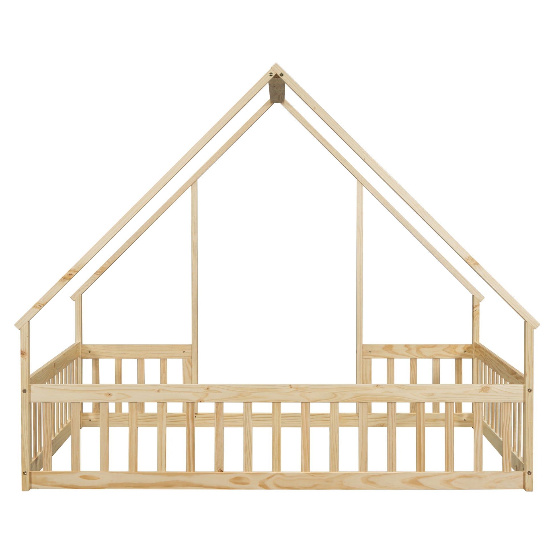 Wood House-Shaped Floor Bed With Fence, Guardrails - The Sleep Loft - Online Mattress Showroom NYC