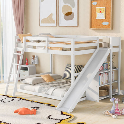 Bunk Bed With Ladder, Slide, And Shelves Pine Wood - The Sleep Loft - Online Mattress Showroom NYC