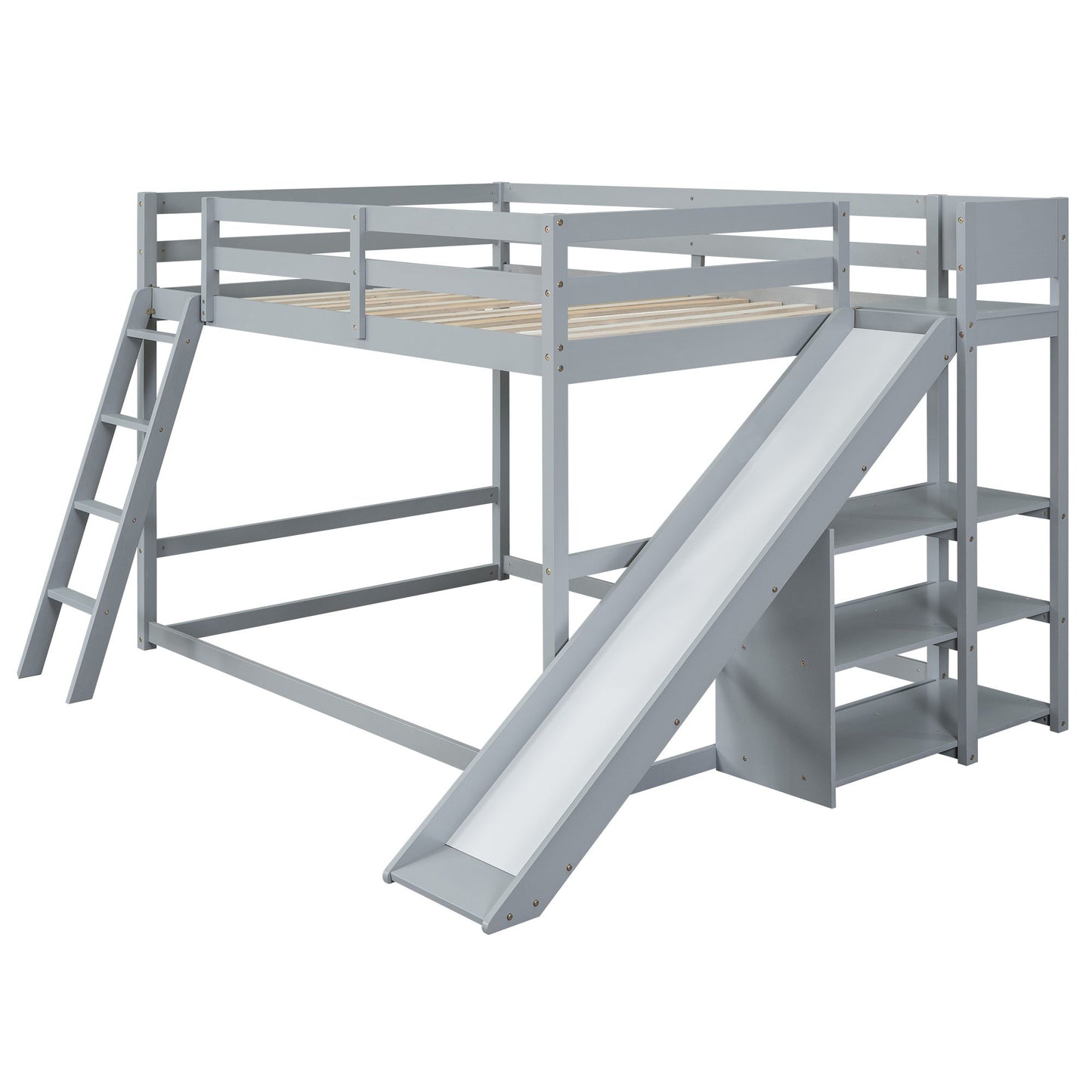Bunk Bed With Ladder, Slide, And Shelves Pine Wood - The Sleep Loft - Online Mattress Showroom NYC