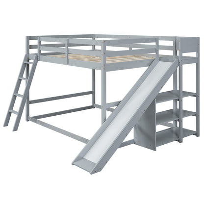 Bunk Bed With Ladder, Slide, And Shelves Pine Wood - The Sleep Loft - Online Mattress Showroom NYC