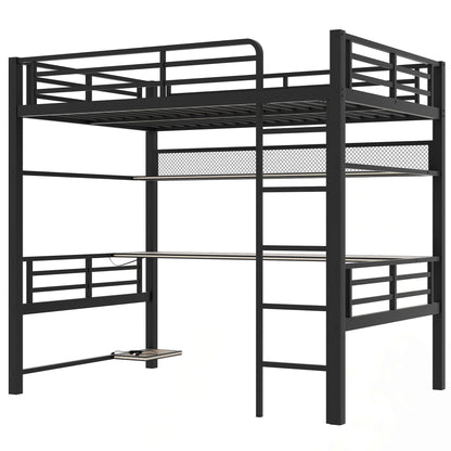Full Size Loft Bed Frame With Storage Shelf And LED Light - Black - The Sleep Loft - Online Mattress Showroom NYC