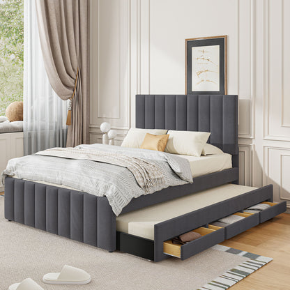 Upholstered Platform Bed With Twin Size Trundle And 3 Drawers - The Sleep Loft - Online Mattress Showroom NYC