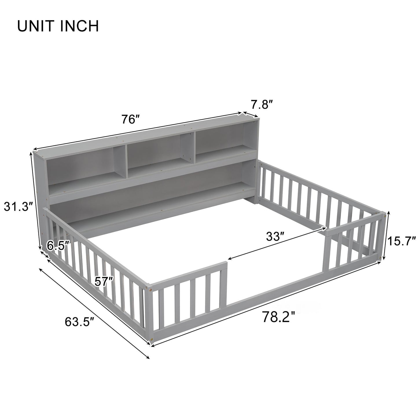 Floor Bed With Side Bookcase, Shelves, Guardrails - The Sleep Loft - Online Mattress Showroom NYC