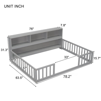 Floor Bed With Side Bookcase, Shelves, Guardrails - The Sleep Loft - Online Mattress Showroom NYC
