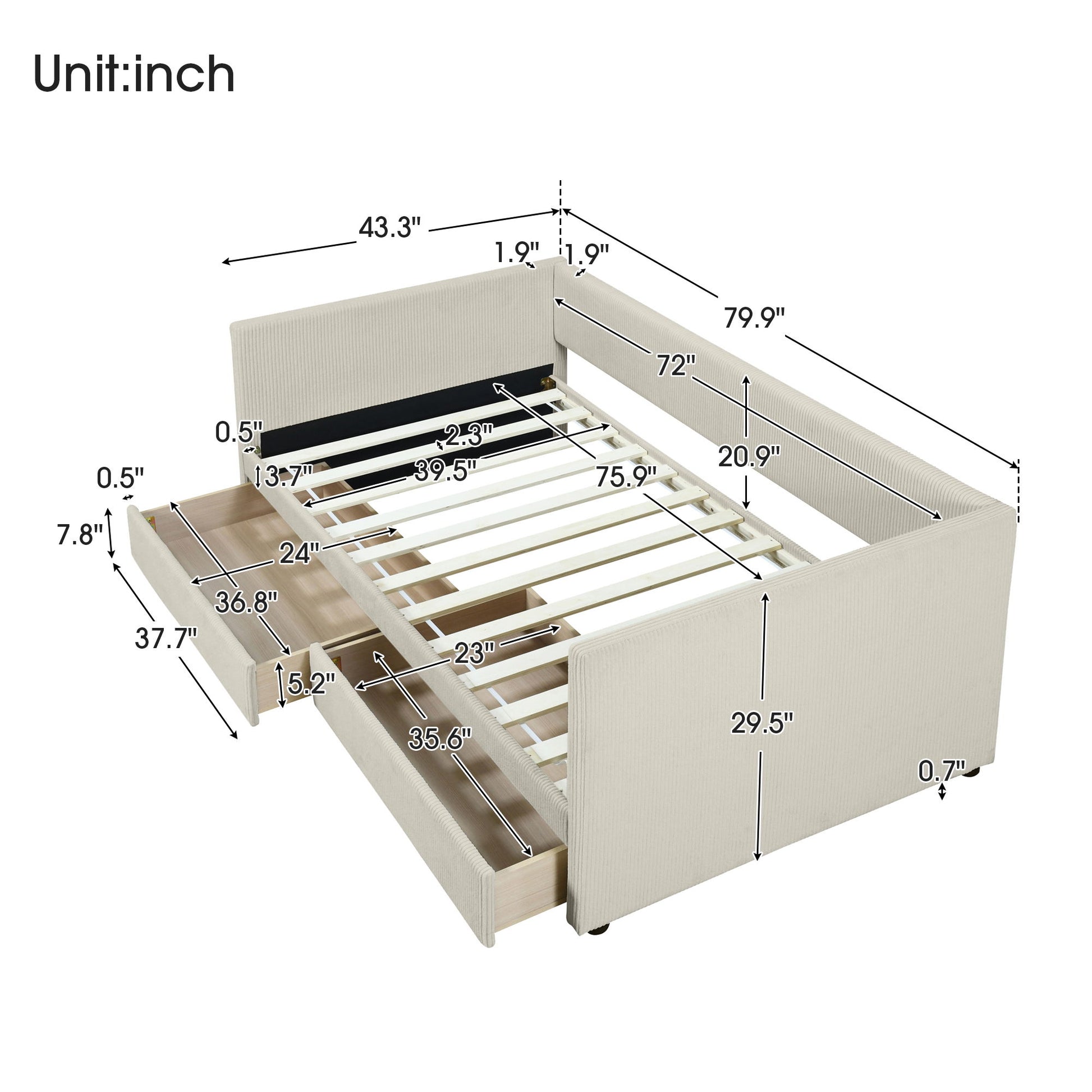 Daybed With Two Drawers And Wood Slat - The Sleep Loft - Online Mattress Showroom NYC