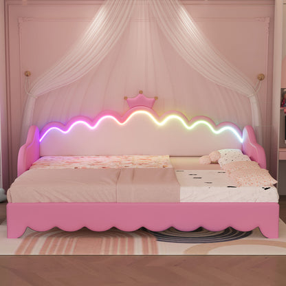 Extending Daybed With LED Lights, Modern Upholstered Princess Daybed With Crown Headboard - The Sleep Loft - Online Mattress Showroom NYC