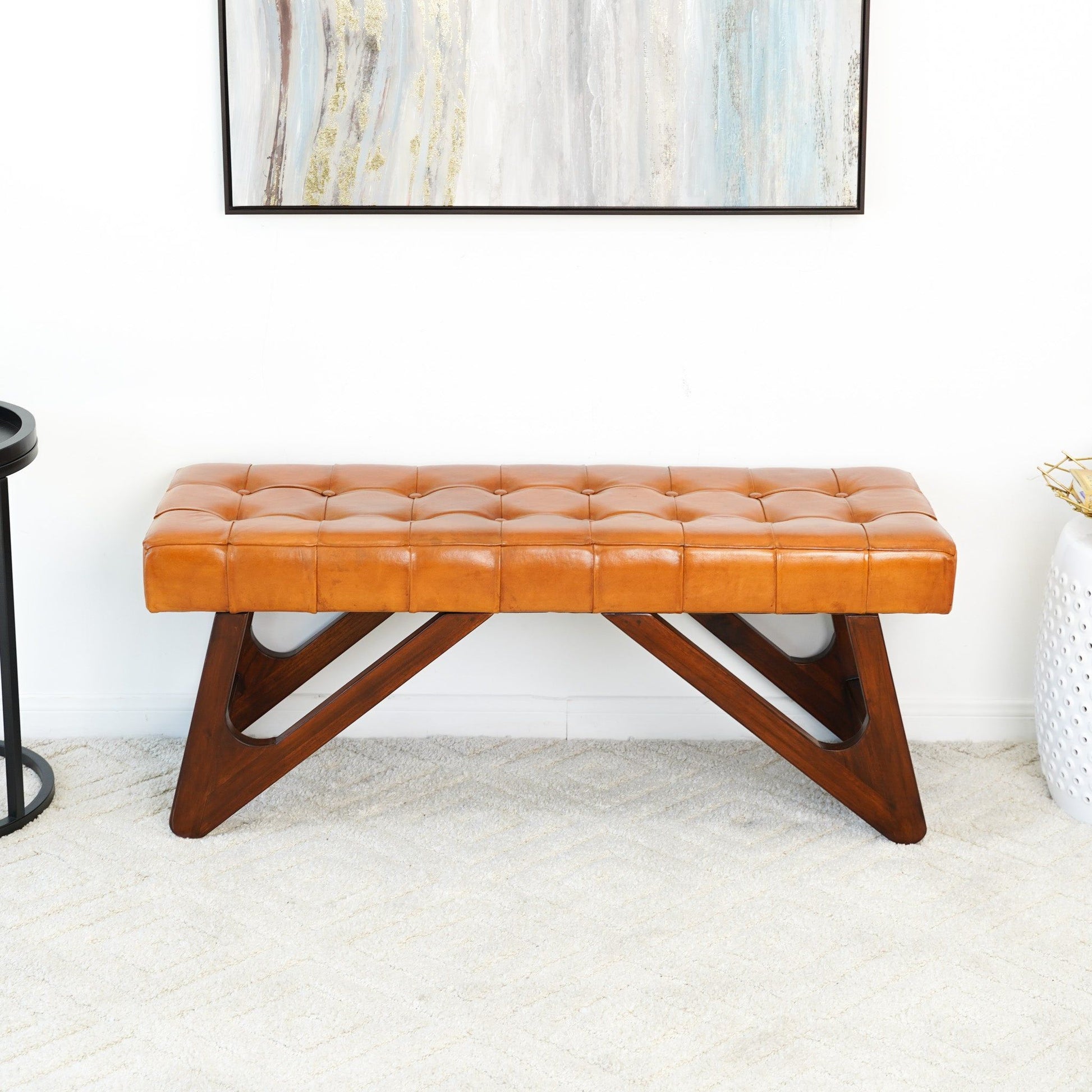 Mia - Bench With Buttons - Brown / Rustic - The Sleep Loft - Online Mattress Showroom NYC