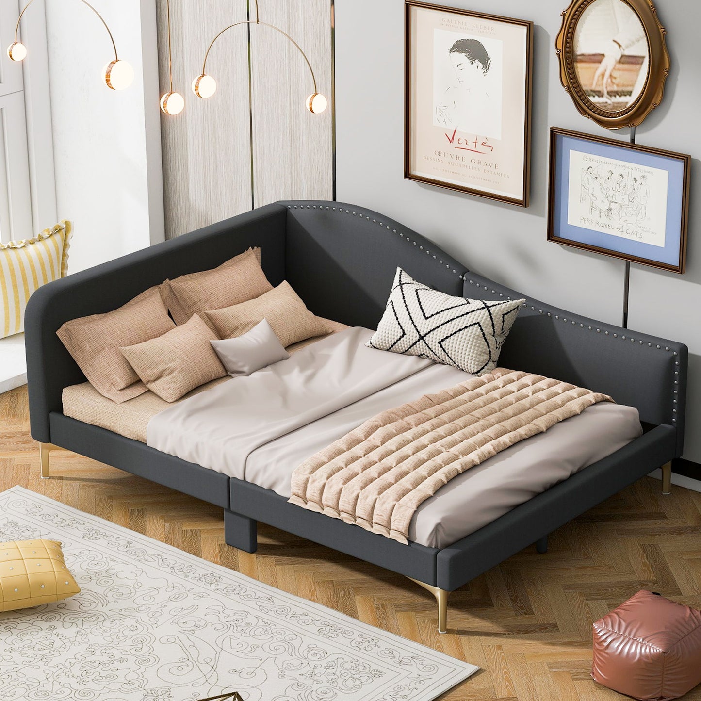 Upholstered Daybed With Headboard And Armrest, Support Legs - The Sleep Loft - Online Mattress Showroom NYC