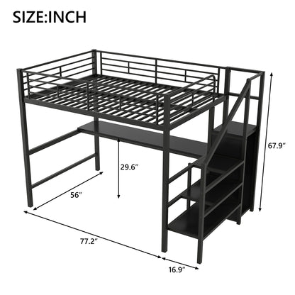 Full Size Loft Bed With Desk, Storage Staircase, Small Wardrobe And LED Light - Black - The Sleep Loft - Online Mattress Showroom NYC