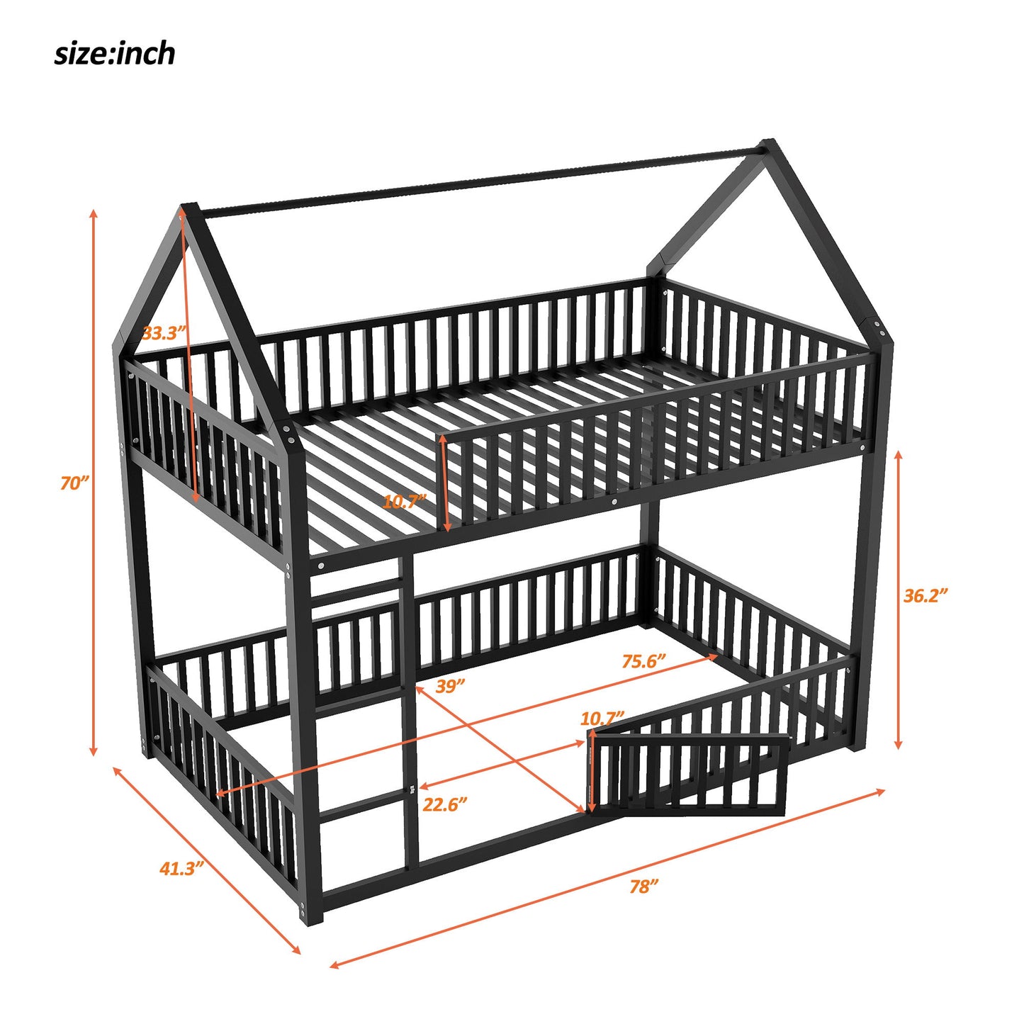 Metal House Bunk Bed With Fence And Door - The Sleep Loft - Online Mattress Showroom NYC