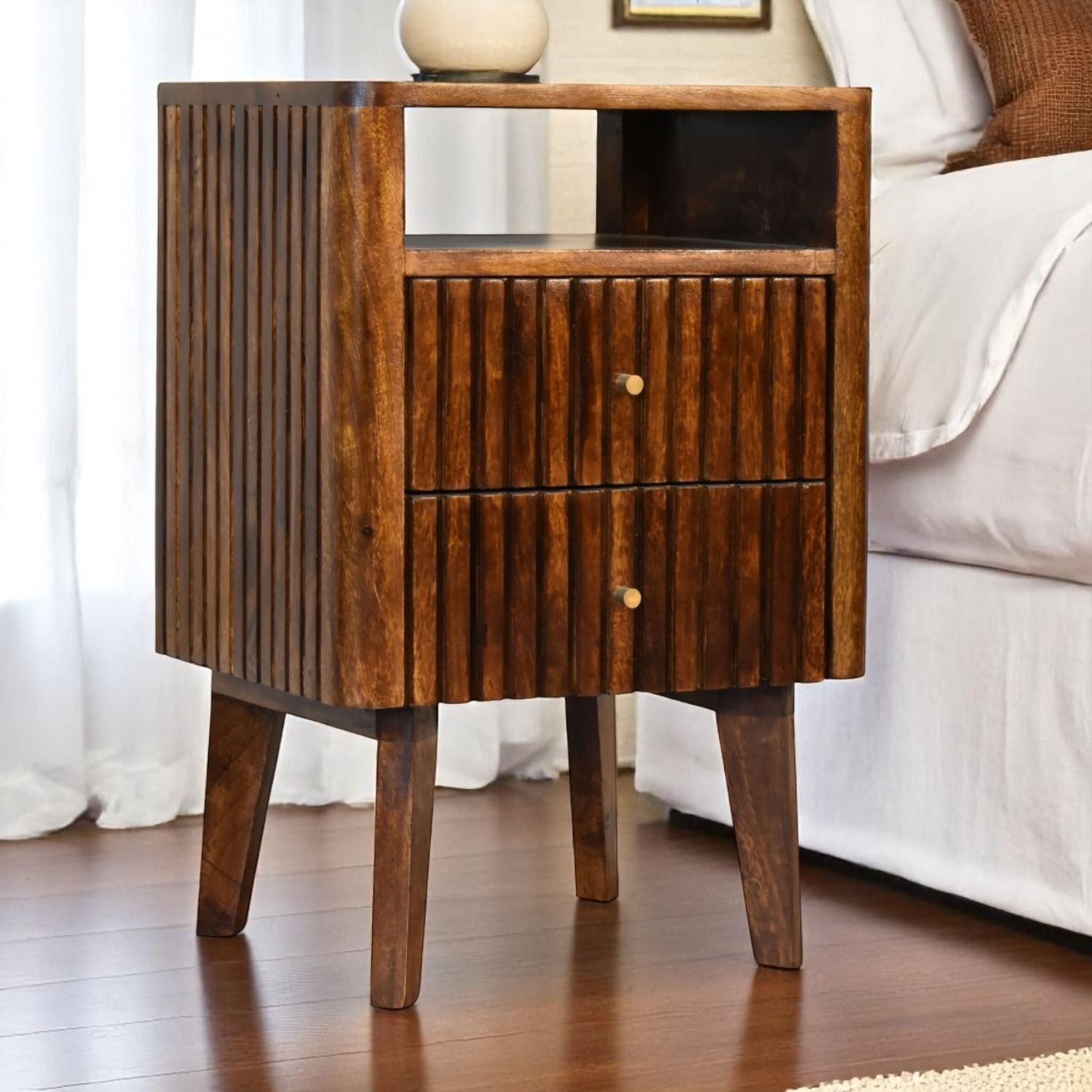 Reeve - Nightstand, 2 Drawers - Chestnut - The Sleep Loft - Online Mattress Showroom NYC