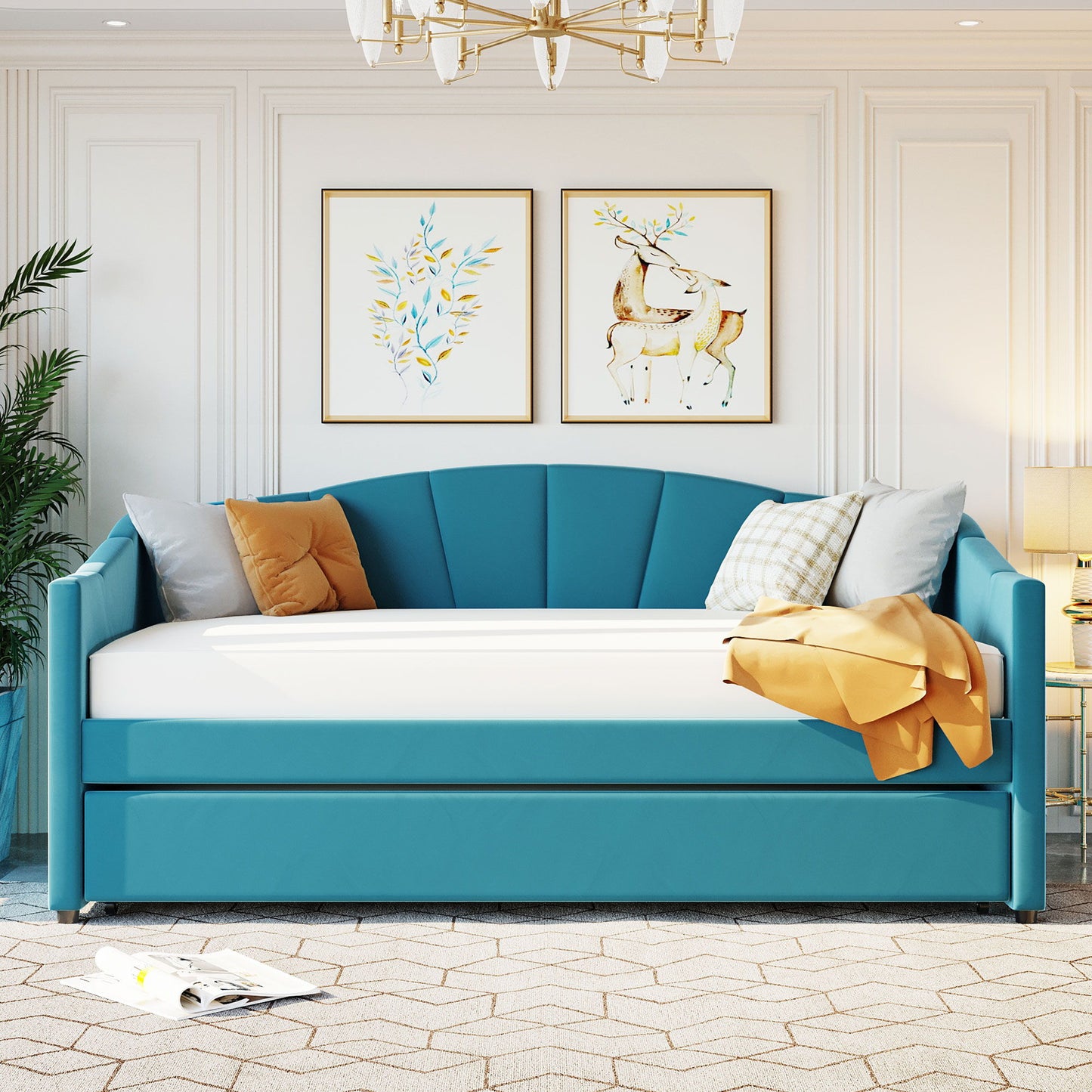 Upholstered Daybed Sofa Bed With Trundle Bed And Wood Slat - The Sleep Loft - Online Mattress Showroom NYC