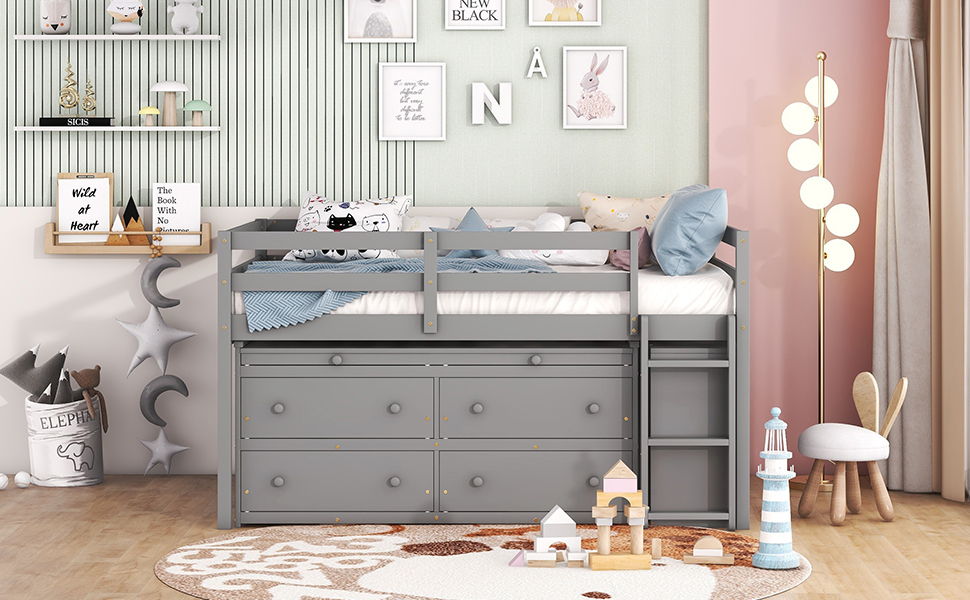 Loft Bed With Retractable Writing Desk And 4 Drawers, With Lateral Portable Desk And Shelves - The Sleep Loft - Online Mattress Showroom NYC