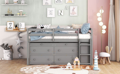 Loft Bed With Retractable Writing Desk And 4 Drawers, With Lateral Portable Desk And Shelves - The Sleep Loft - Online Mattress Showroom NYC