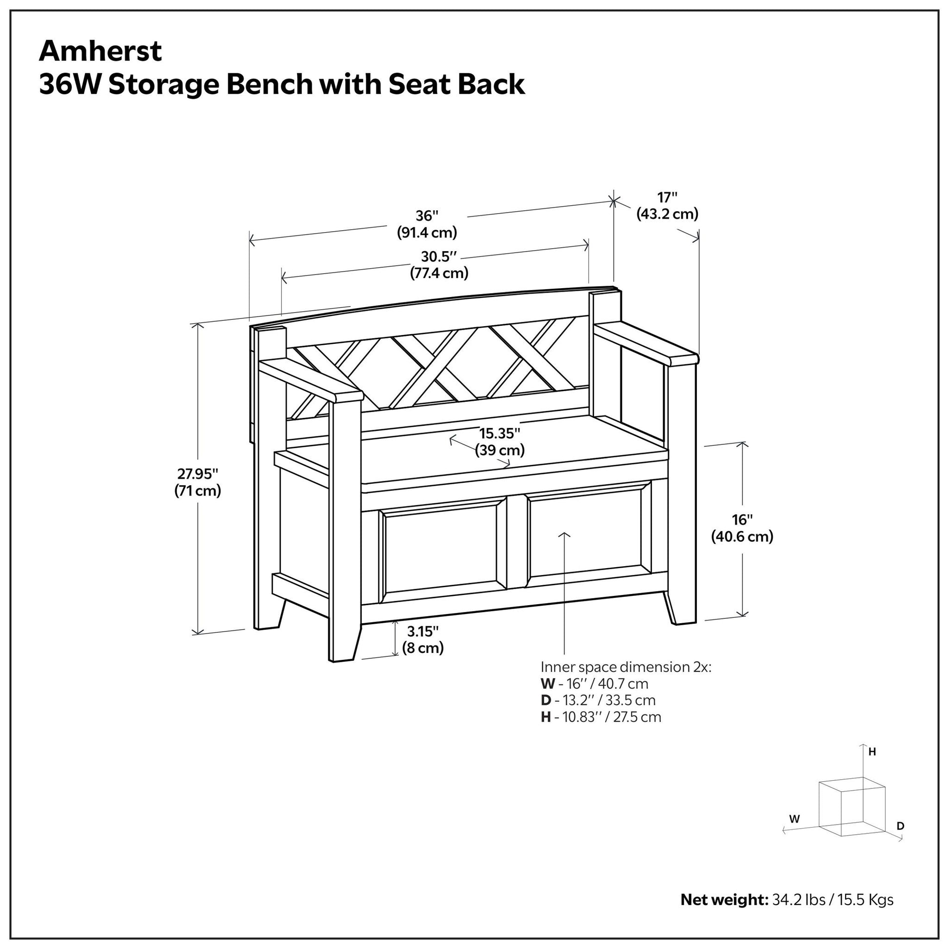 Amherst - Small Transitional Entryway Storage Bench - The Sleep Loft - Online Mattress Showroom NYC