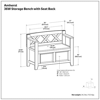 Amherst - Small Transitional Entryway Storage Bench - The Sleep Loft - Online Mattress Showroom NYC