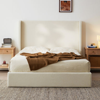 Carmen - King Size Upholstered Wingback Bed - Ivory - The Sleep Loft - Online Mattress Showroom NYC