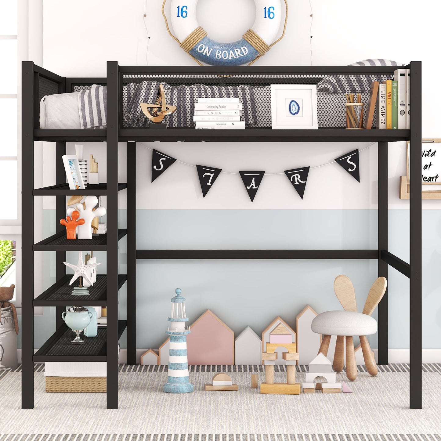 Loft Bed With 4 Tier Shelves And Storage - The Sleep Loft - Online Mattress Showroom NYC