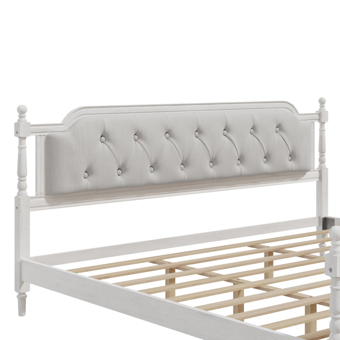 Traditional Style Solid Bed Frame With Upholstered Tufted Headboard, No Box Spring Needed - The Sleep Loft - Online Mattress Showroom NYC