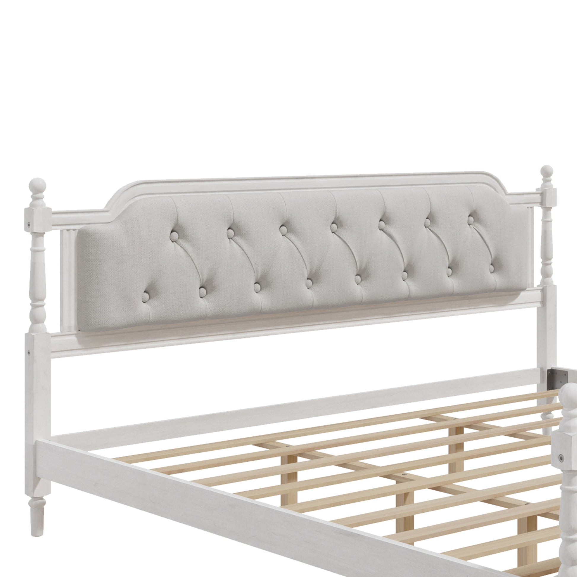 Traditional Style Solid Bed Frame With Upholstered Tufted Headboard, No Box Spring Needed - The Sleep Loft - Online Mattress Showroom NYC