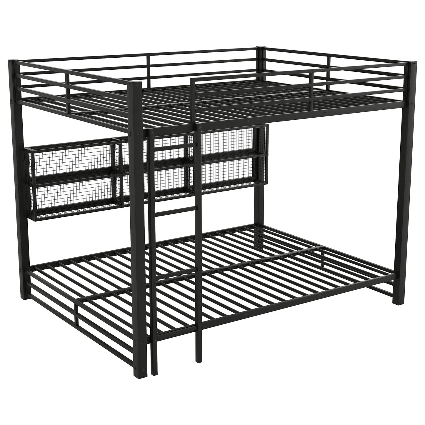 Queen Over Queen Bunk Bed With Storage Cabinets And LED Sturdy Frame, 6 Storage Units, Adjustable LED Lights - Black - The Sleep Loft - Online Mattress Showroom NYC