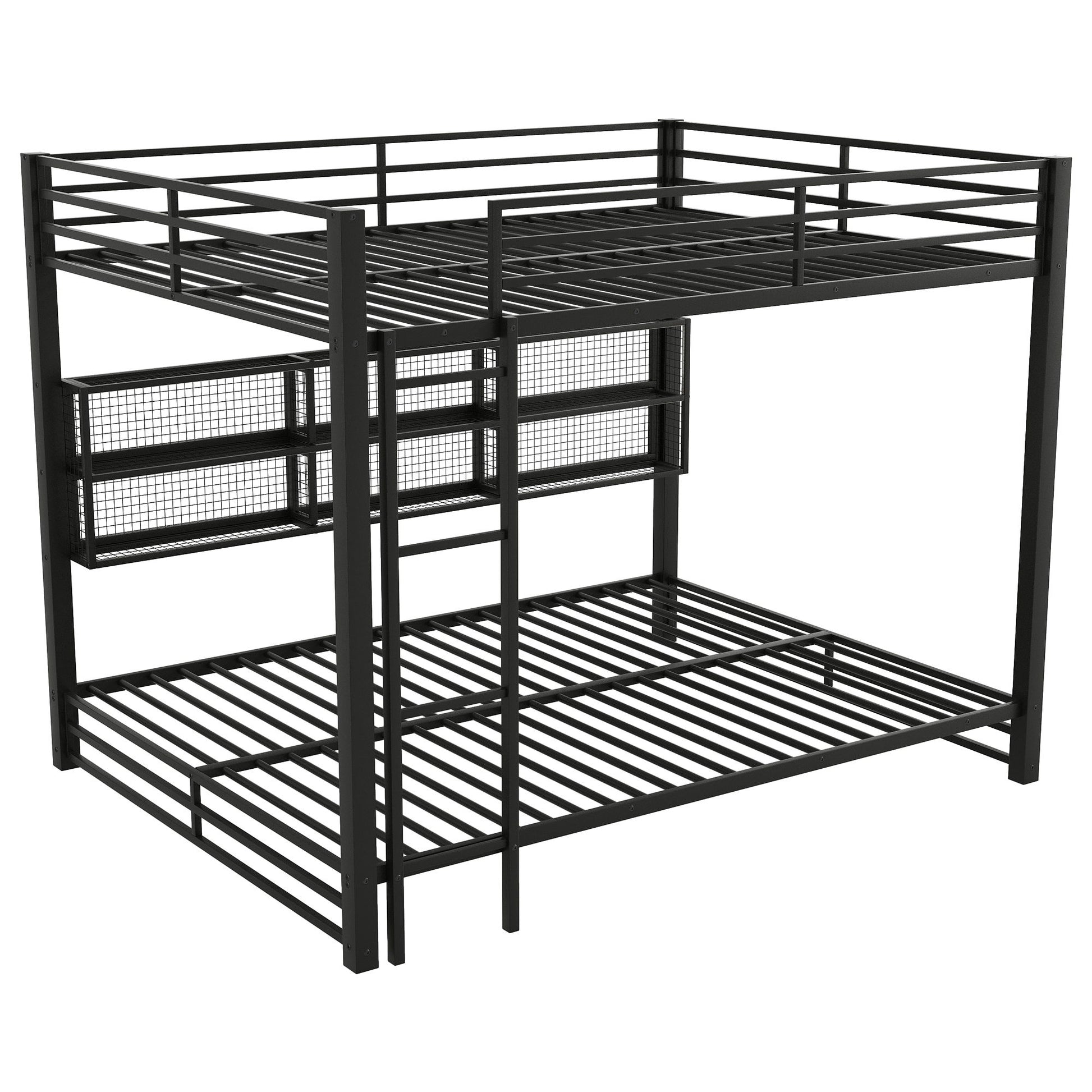 Queen Over Queen Bunk Bed With Storage Cabinets And LED Sturdy Frame, 6 Storage Units, Adjustable LED Lights - Black - The Sleep Loft - Online Mattress Showroom NYC