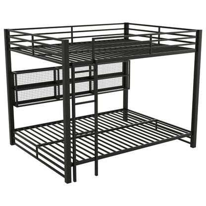 Queen Over Queen Bunk Bed With Storage Cabinets And LED Sturdy Frame, 6 Storage Units, Adjustable LED Lights - Black - The Sleep Loft - Online Mattress Showroom NYC