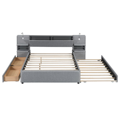 Upholstered Platform Bed With Reading Lights, Drawers, Trundle And Shelves - The Sleep Loft - Online Mattress Showroom NYC