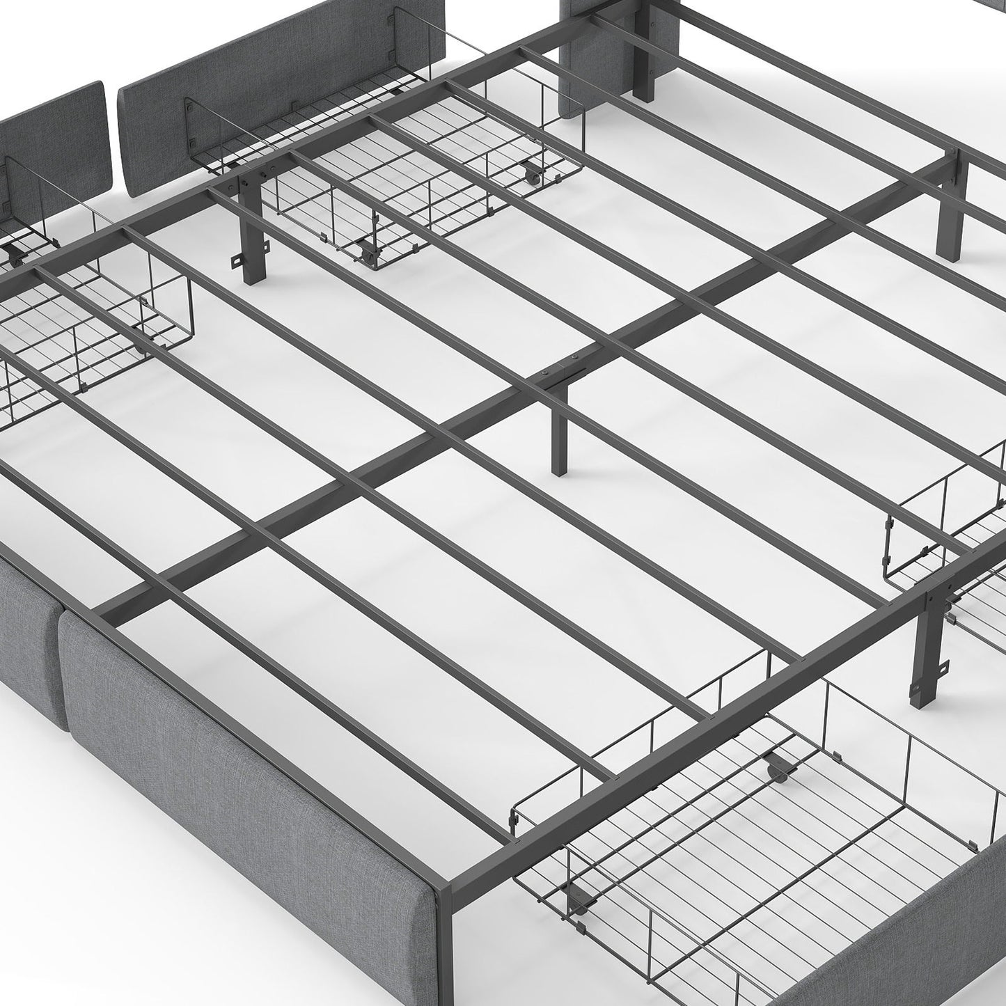 King Platform Bed Frame With RGB LED & Charging Station Storage Headboard, 12 Color Ambient Lighting - Gray