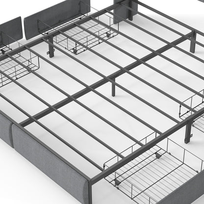 King Platform Bed Frame With RGB LED & Charging Station Storage Headboard, 12 Color Ambient Lighting - Gray