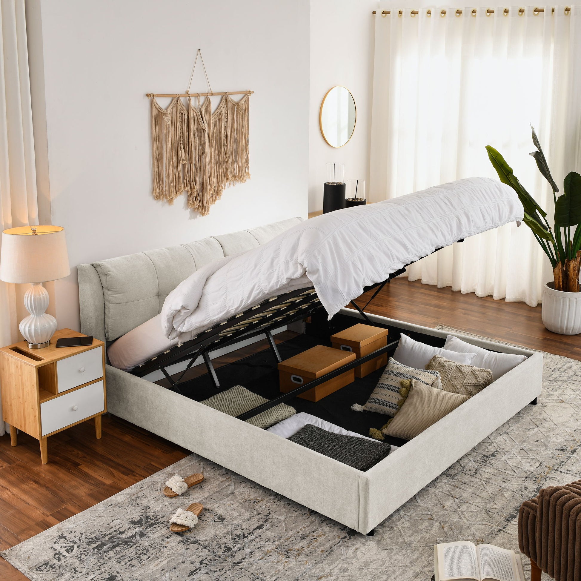 Storage Upholstered Hydraulic Platform Bed With Integrated Headboard - The Sleep Loft - Online Mattress Showroom NYC