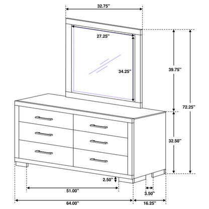 Jessica 6-drawer Dresser with Mirror Cappuccino