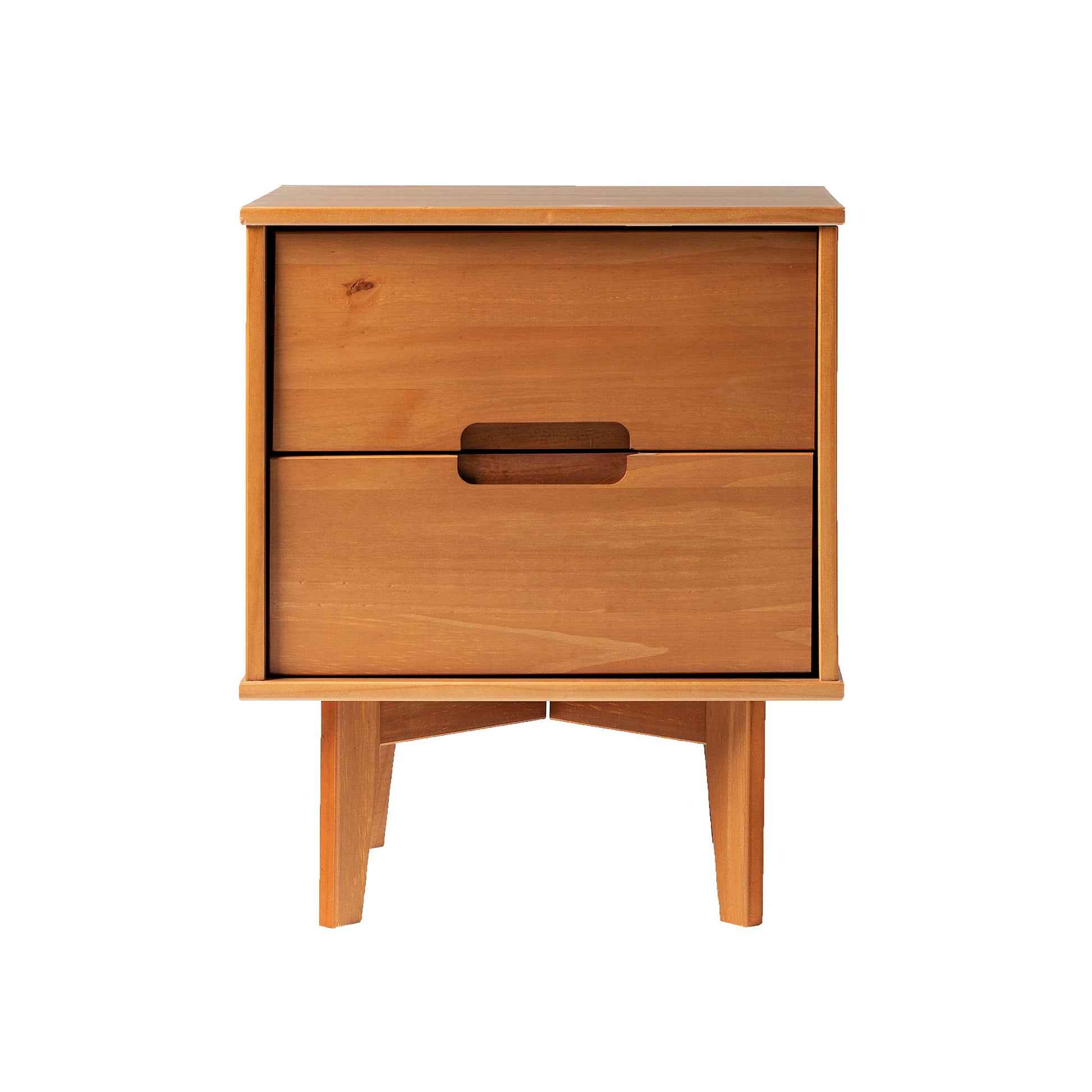 Mid-Century Modern 2 Drawer Solid Wood Nighstand With Cutout Handles - The Sleep Loft - Online Mattress Showroom NYC