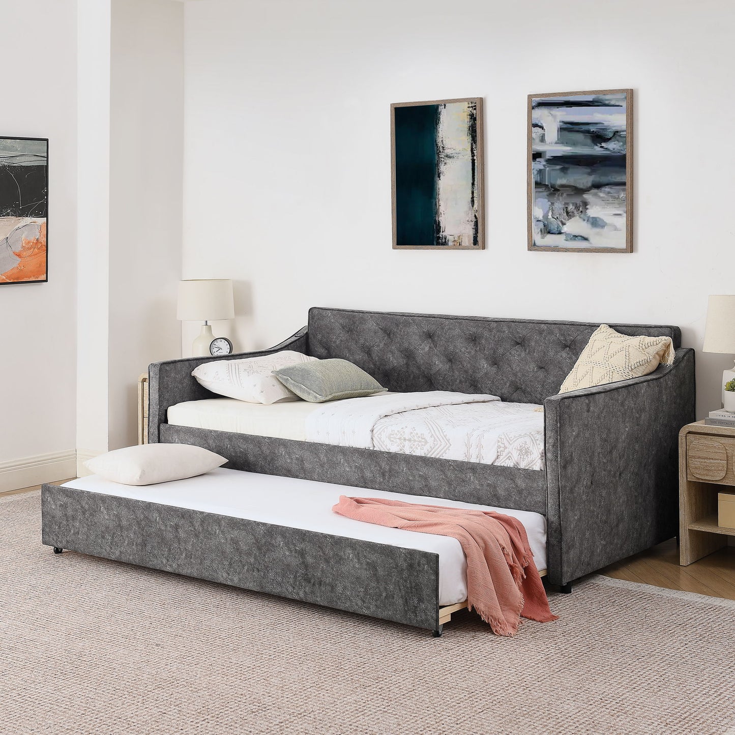 Daybed With Pop Up Trundle And USB Charging Armrest - The Sleep Loft - Online Mattress Showroom NYC