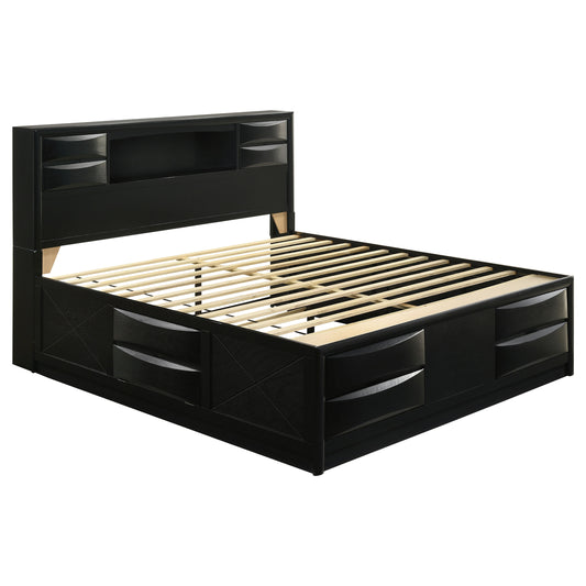 Briana Wood California King Storage Bookcase Bed Black - The Sleep Loft - Online Mattress Showroom NYC