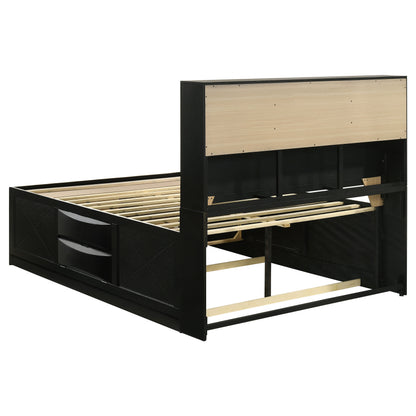 Briana Wood Queen Storage Bookcase Bed Black