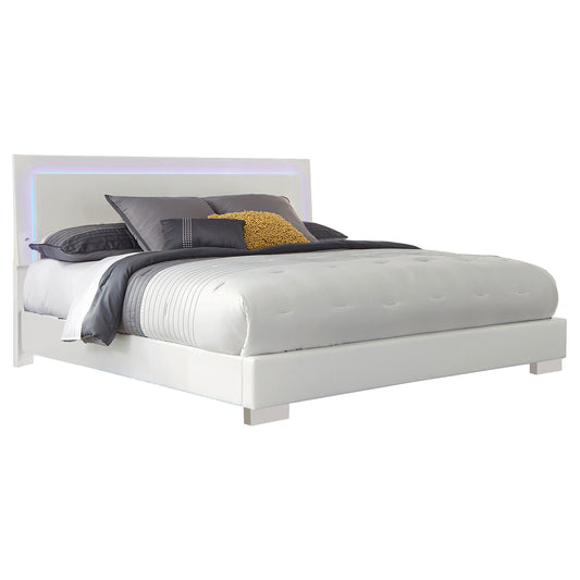 Felicity Wood California King LED Panel Bed White High Gloss - The Sleep Loft - Online Mattress Showroom NYC