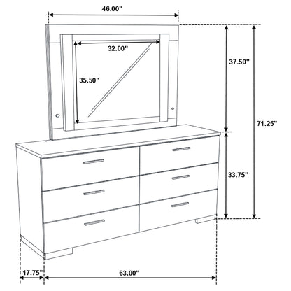 Felicity 6-drawer Dresser with LED Mirror White High Gloss