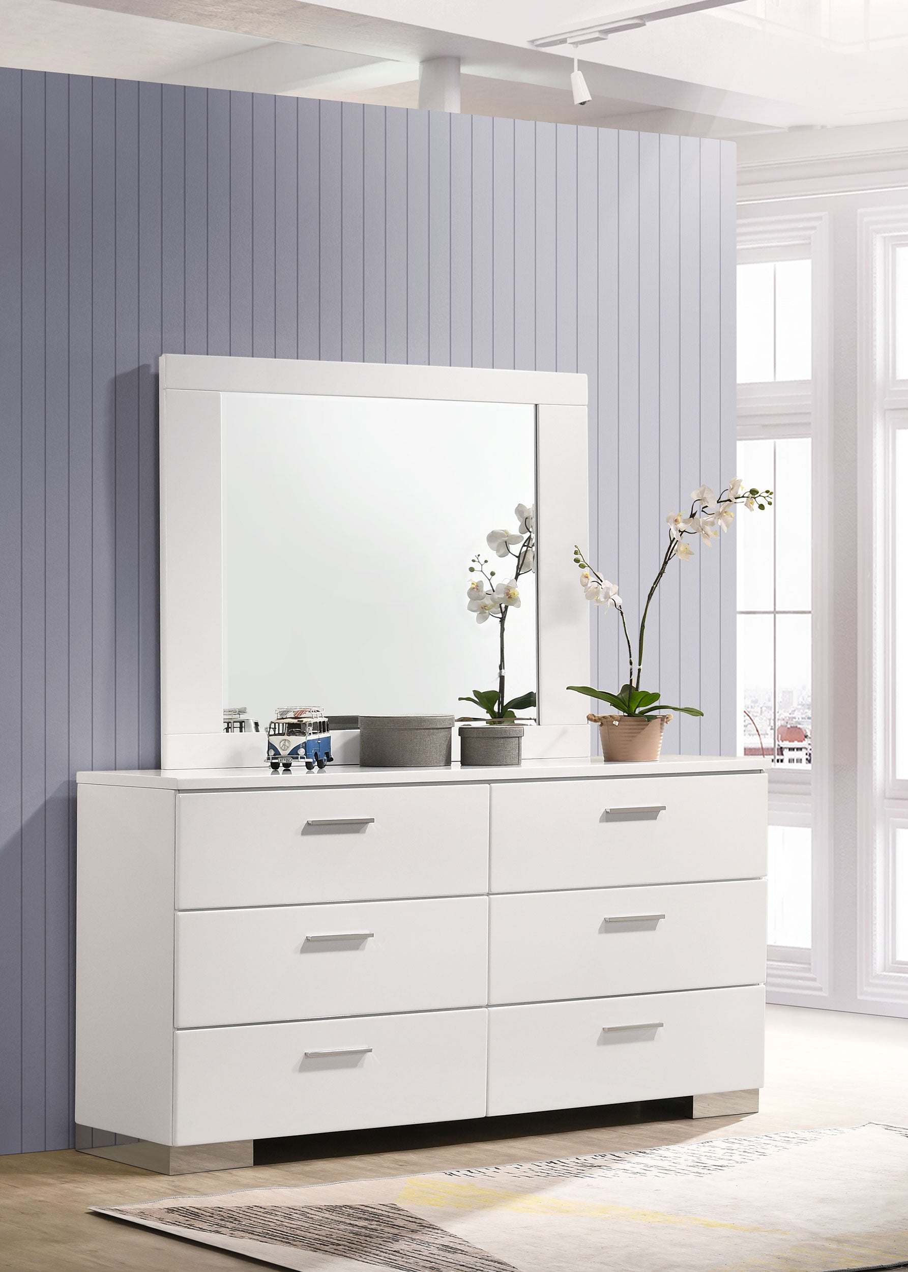 Felicity - 6-Drawer Wood Dresser with Mirror