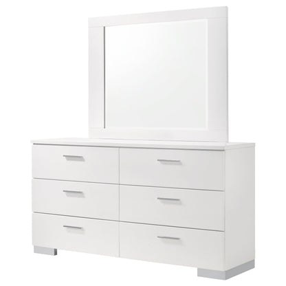 Felicity 6-drawer Wood Dresser with Mirror White High Gloss