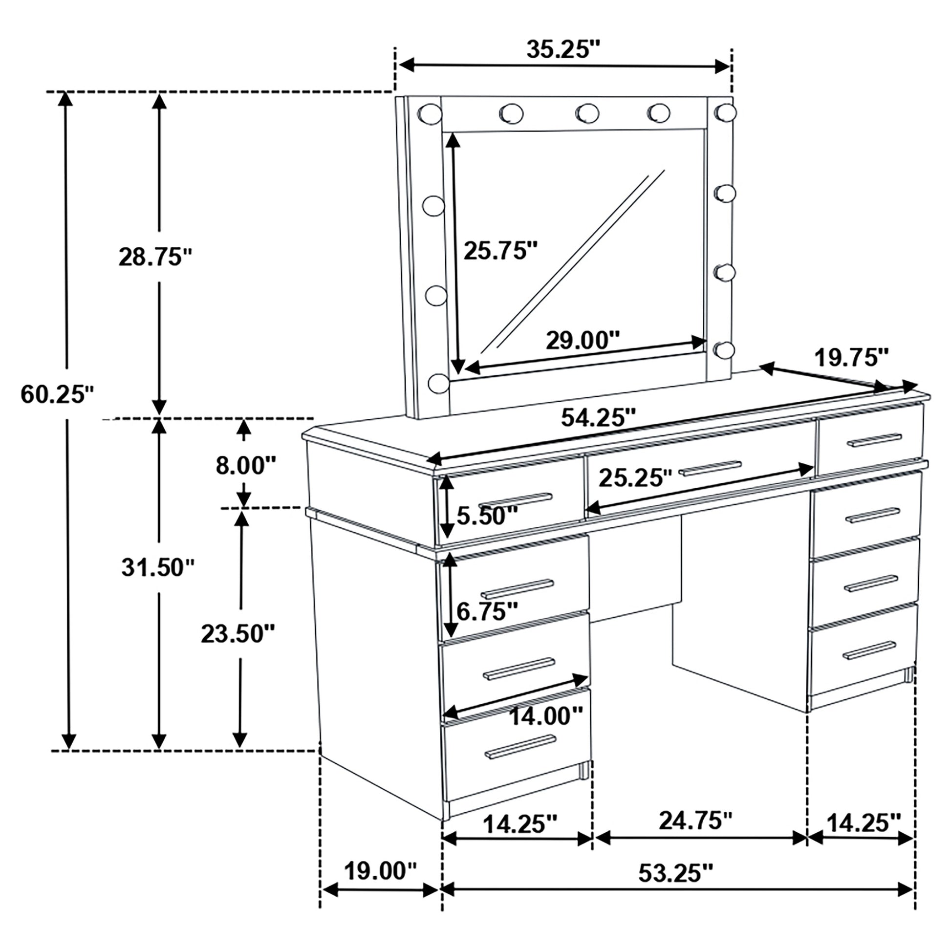Felicity 9-drawer Vanity Table Lighted Mirror Glossy White