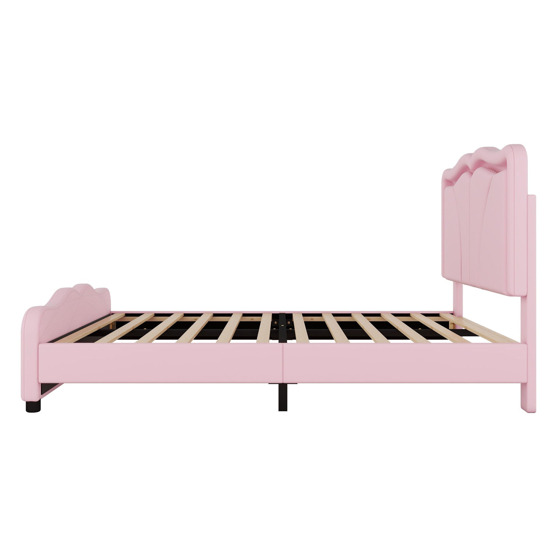 Upholstered Platform Bed & Curve Shaped And Height Adjustable Headboard, LED Light Strips - The Sleep Loft - Online Mattress Showroom NYC