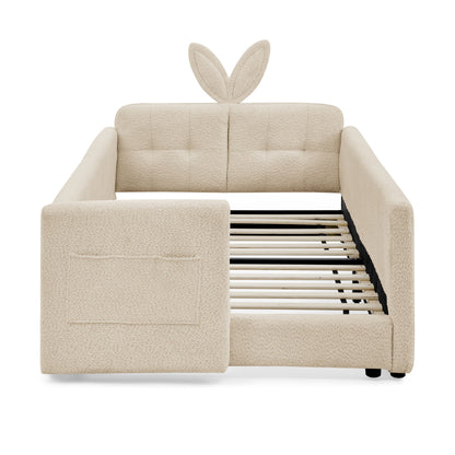 Cute Rabbit Ear Upholstered Platform Bed Frame With Safety Rail - The Sleep Loft - Online Mattress Showroom NYC